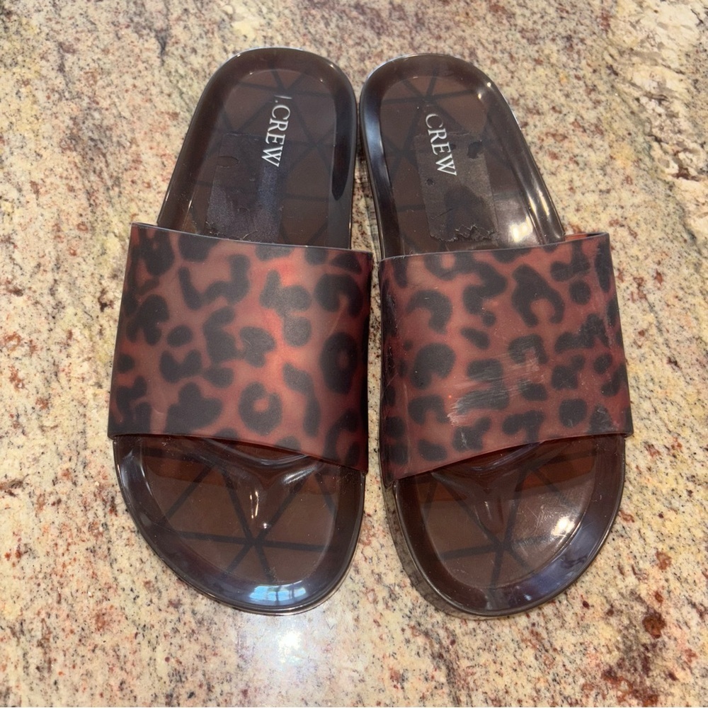 J. Crew Leopard Print Slide Sandals in Brown and Black